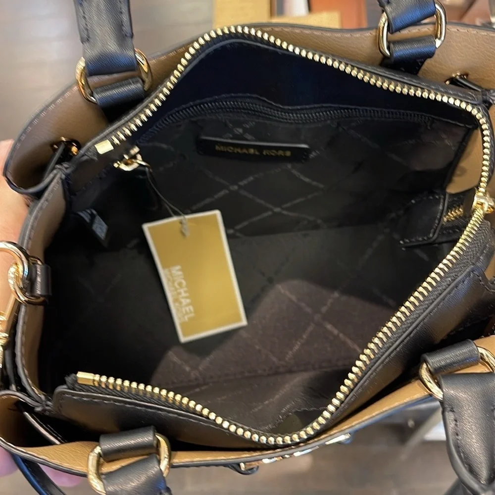 Michael Kors Reed Small Satchel Crossbody Center Zip Bag Color: Black  NWT